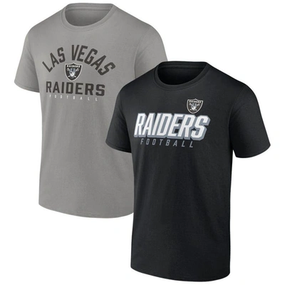 Fanatics Men's  Branded Black, Silver Las Vegas Raiders Player Pack T-shirt Combo Set In Black,silver