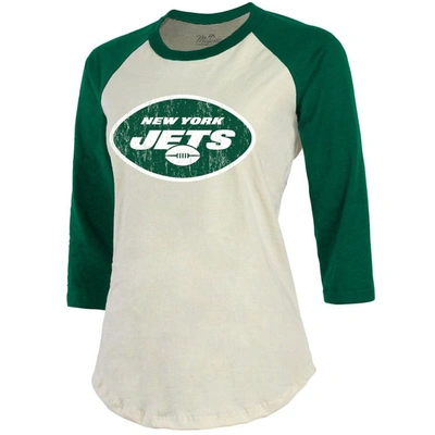 Majestic Threads Aaron Rodgers Cream/green New York Jets Player Raglan Name & Number Fitted 3/4-slee In Cream,green