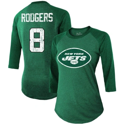 Majestic Threads Aaron Rodgers Green New York Jets Player Name & Number Tri-blend 3/4-sleeve Fitted