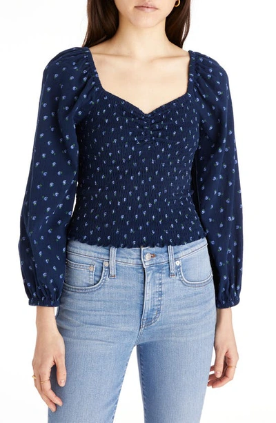 Madewell Lucille Balloon Sleeve Smocked Top In Classic Indigo