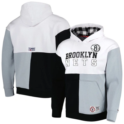 Tommy Jeans White/black Brooklyn Nets Andrew Split Pullover Hoodie