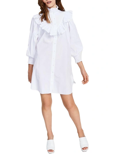 French Connection Womens Smocked Neck Mini Shirtdress In White