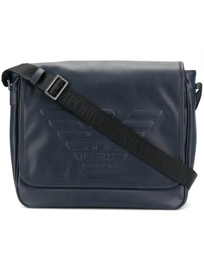 Emporio Armani Logo Embossed Messenger Bag - Blue