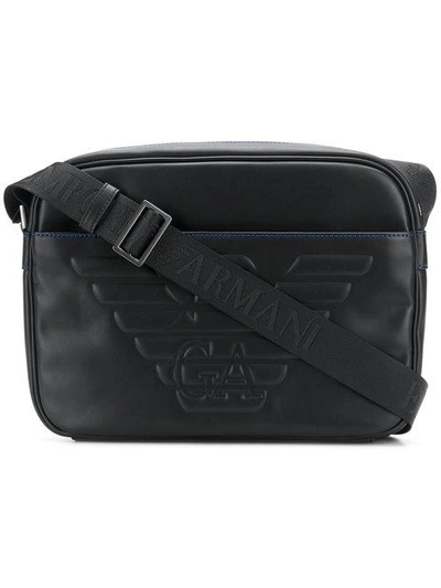 Emporio Armani Logo Embossed Messenger Bag In Black