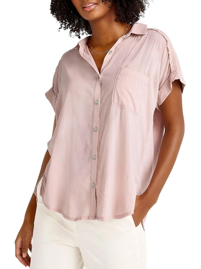 Splendid Womens High Low Collared Button-down Top In Pink