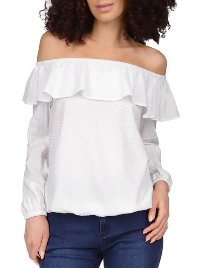 Michael Michael Kors Womens Ruffle Off-the-shoulder Pullover Top In White