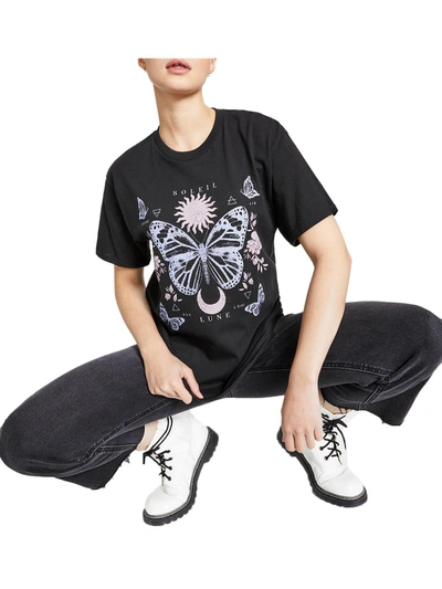 Junk Food Juniors Womens Printed Knit Graphic T-shirt In Black