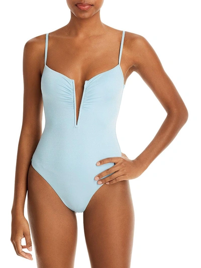 L*space Womens Glitter Plunge-neck One-piece Swimsuit In Blue