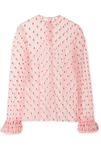 Philosophy Di Lorenzo Serafini Ruffle-trimmed Embroidered Tulle Blouse In Blush