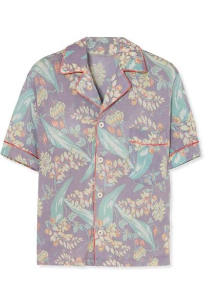 The Elder Statesman Printed Cashmere And Silk-blend Shirt In Purple