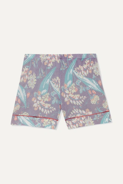The Elder Statesman Printed Cashmere And Silk-blend Shorts In Purple