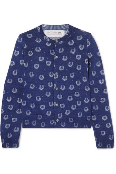 Comme Des Garcons Girl Printed Wool Cardigan In Navy