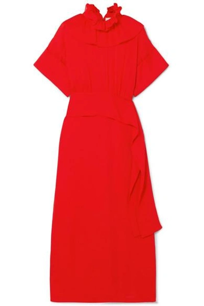 Victoria Beckham Ruffled Silk Crepe De Chine Midi Dress In Red