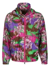 Moncler Nylon Jacket With Detachable Hood And Floral Pattern In Multi