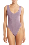 Bound By Bond-eye Mara Low Back One-piece Swimsuit In Lavender Lurex