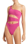 Bound By Bond-eye Rico Cutout One-shoulder One-piece Swimsuit In Fuchsia Shimmer