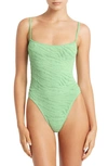 Bound By Bond-eye Low Palace Textured Open Back One-piece Swimsuit In Mint Tiger
