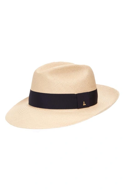 Lafayette 148 Icon Straw Panama Hat In Beige/ Navy