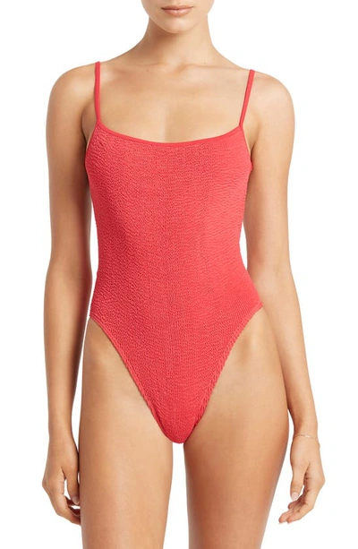 Bound By Bond-eye Low Palace Textured Open Back One-piece Swimsuit In Guava Eco