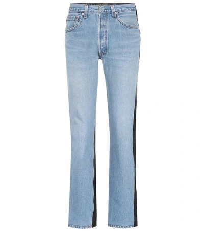 Vetements Leather And Denim Jeans In Blue