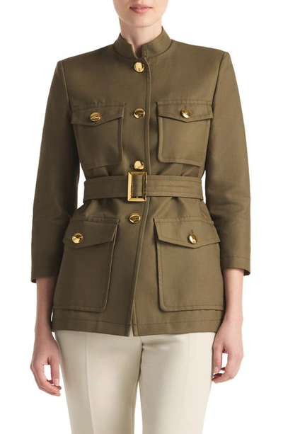 St John Gabardine Belted Jacket In Dark Olive