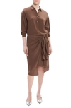 Theory Sarong Wrap-skirt Knee-length Shirtdress In Pecan