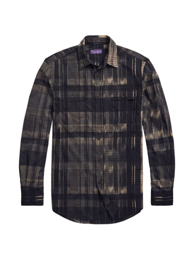 Ralph Lauren Purple Label Men's Ikat Plaid Button-front Shirt In Black