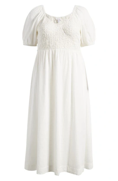 Topshop Curve Smocked Cotton Blend Dress In White
