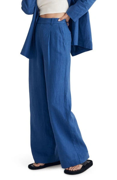 Madewell Coloriche High Waist Wide Leg Linen Pants In Bluestone