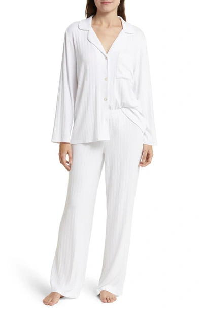 Eberjey Gisele Ribbed Long Pajama Set In White