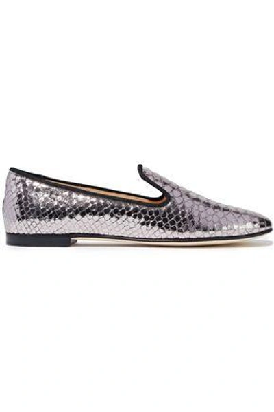 Giuseppe Zanotti Woman Metallic Snake-effect Leather Slippers Metallic