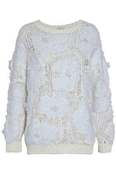 Brunello Cucinelli Woman Frayed Coated Open-knit Sweater White