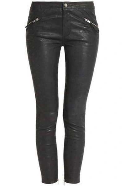 Zoe Karssen Woman Metallic Printed Leather Skinny Pants Black