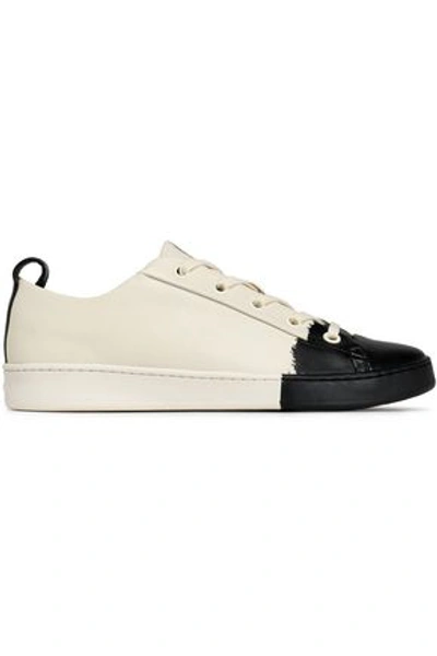 Dkny Woman Two-tone Leather Sneakers Off-white