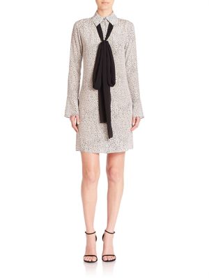 Michael Michael Kors Long-sleeve Scale-print Tie-neck Shirtdress, Cream ...