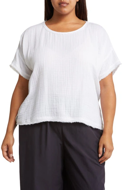 Eileen Fisher Boxy Ballet Neck Organic Cotton Top In Whtbl