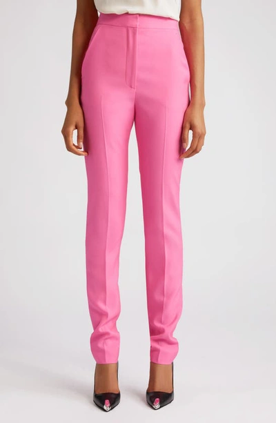 Alexander Mcqueen High Waist Straight Leg Sartorial Wool Cigarette Pants In  Psychedelic Pink