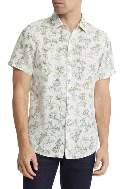 Rodd & Gunn Dryden Bay Floral Short Sleeve Linen Button-up Shirt In Snow