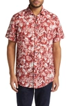Rodd & Gunn Mount Hutt Sports Fit Floral Short Sleeve Linen Button-up Shirt In Crimson