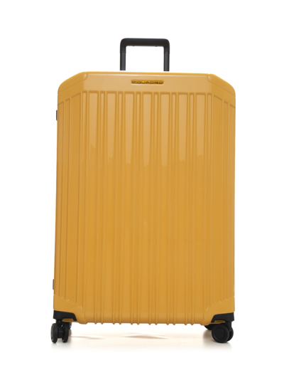 Piquadro Spinner Zipped Luggage Bag In Yellow