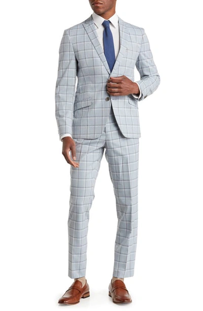 Savile Row Co Grey Windowpane Peak Lapel Suit