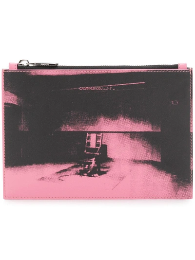 Calvin Klein 205w39nyc Calvin Klein X Andy Warhol Foundation Electric Chair Leather Pouch In Pink/black