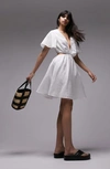 Topshop Linen Blend Tie Front Midi Dress In Ecru-white