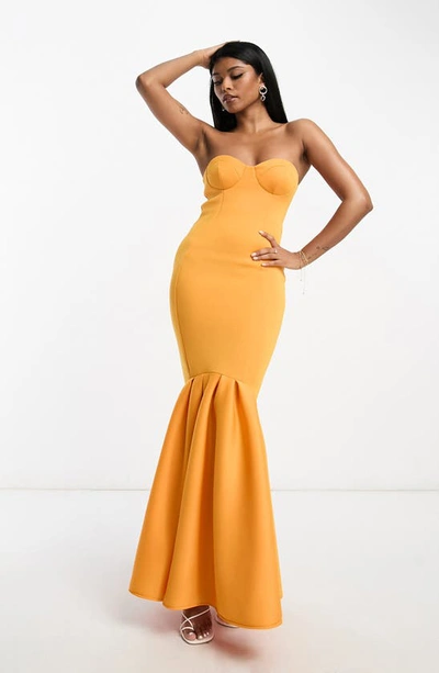 Asos Design Premium Bandeau Peplum Hem Maxi Dress In Marigold Orange