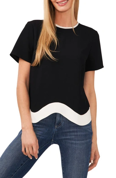 Cece Contrast Trim Short Sleeve Blouse In Rich Black