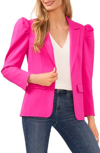 Cece Puff Shoulder Open Front Ponte Blazer In Garden Rose