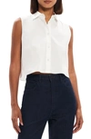 Theory Sleeveless Crop Button-up Shirt In White