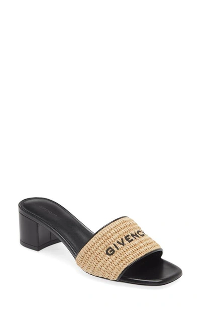 Givenchy Logo Raffia Slide Sandal In Beige/ Black