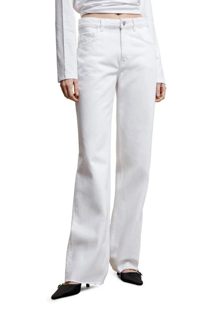 Mango Raw Hem Mid Rise Wide Leg Jeans In White