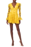 Helsi Lily Sequin & Lace Long Sleeve Minidress In Canary Yellow